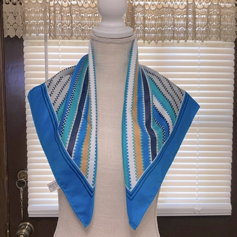 Silken polyester water repellent square 26”x26” multi color side striped scarf